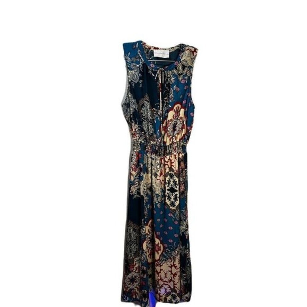 Printed Midi‎ Dress Sleeveless Smocked Waistline Small